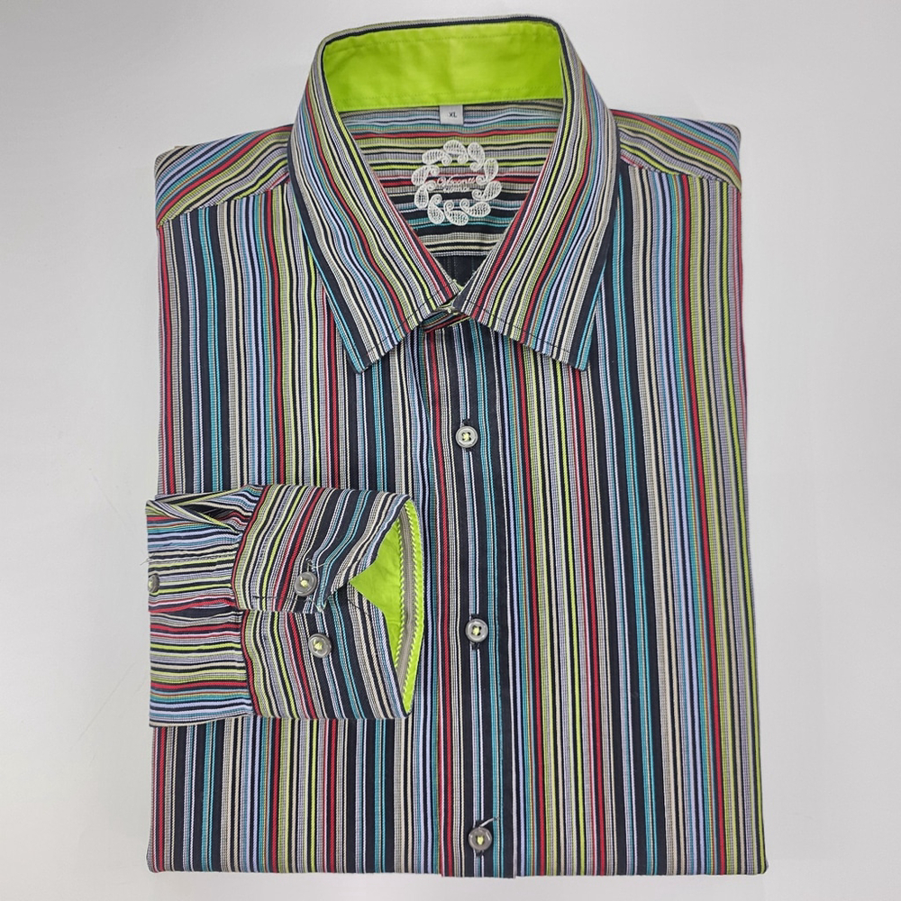 Modern Statement Visconti Dress Shirt Men’s XL Multicolor Stripe Date Night - Picture 4 of 13